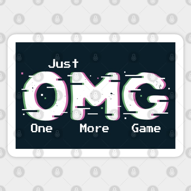 OMG Just One More Game Pixelated Arcade Acronym Gamer Pun Sticker by SkizzenMonster